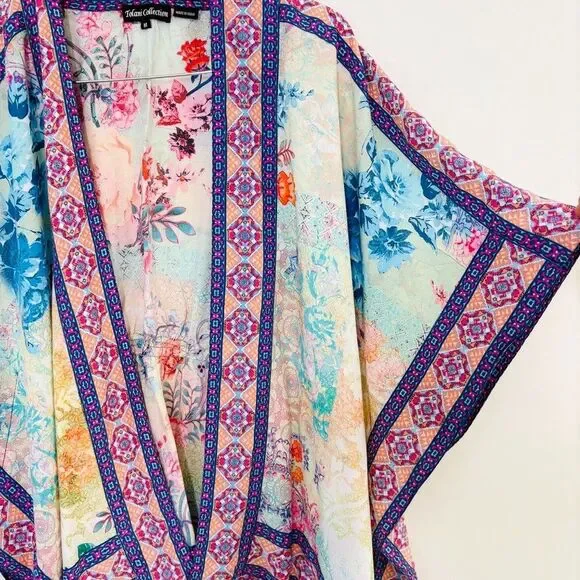 Tolani Collection Boho Floral Kimono Top Open Front Multicolor Sz M Festival - Picture 4 of 6